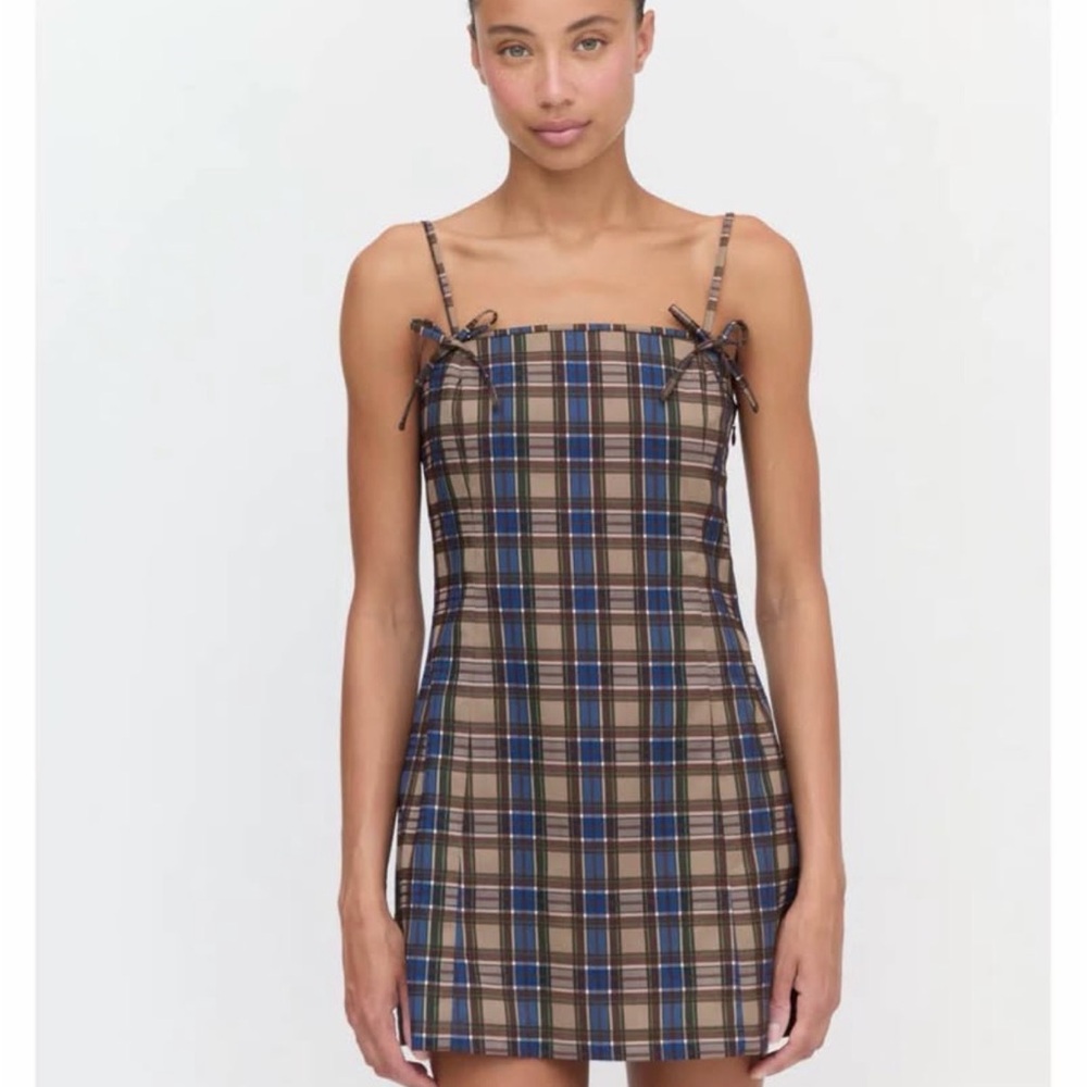 NWT Hill House Brown and Blue Plaid Mini Dress